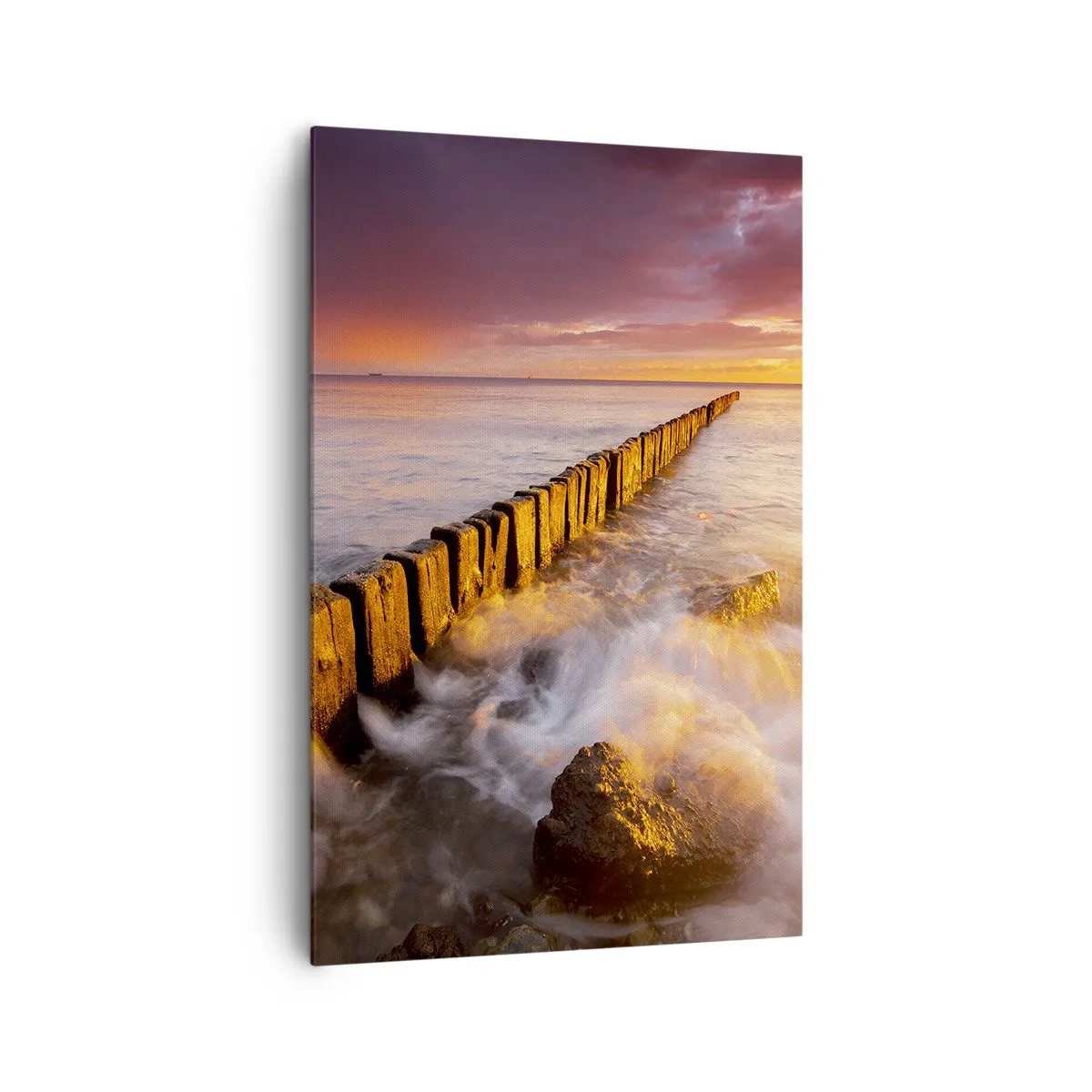 Bild auf Leinwand - Leinwandbild - Eine malerische Landschaft am Meer bei Sonnenuntergang - 80x120cm - Die Sanftheit der Wellen - Moderne Wanddekoration für Wohnzimmer und Schlafzimmer ARTTOR