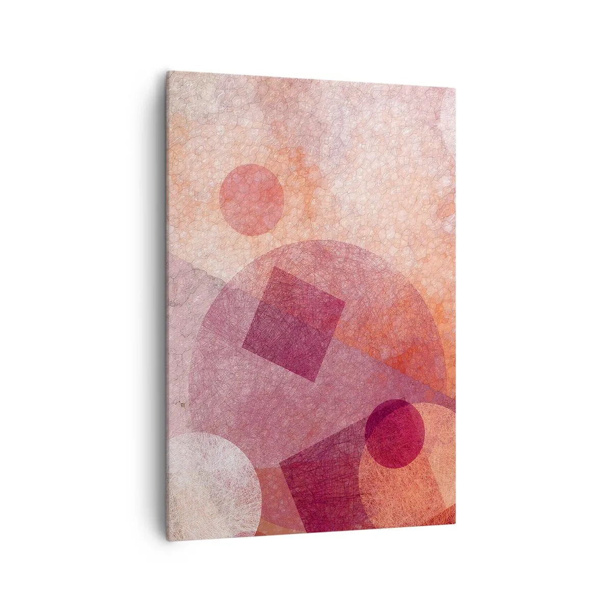 Bild auf Leinwand - Leinwandbild - Abstrakte geometrische Formen in Pastelltönen von Rosa - 70x100cm - Geometrische Transformationen in Pink - Moderne Wanddekoration für Wohnzimmer und Schlafzimmer ARTTOR
