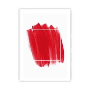 Poster - Roter Pinsel mit weißer Kontur im minimalistischen Stil - 50x70cm - Aus dem Rahmen - Moderne Wanddekoration für Wohnzimmer und Schlafzimmer ARTTOR