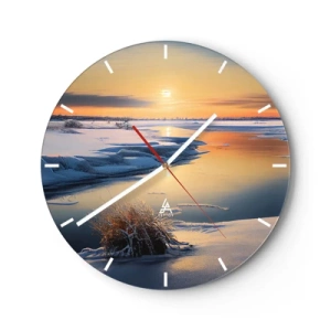 Wanduhr - Glasuhr - Winterlandschaft mit Fluss und untergehender Sonne - 30x30cm - Wintersonnenuntergang - Moderne Wanddekoration für Wohnzimmer, Küche und Schlafzimmer ARTTOR