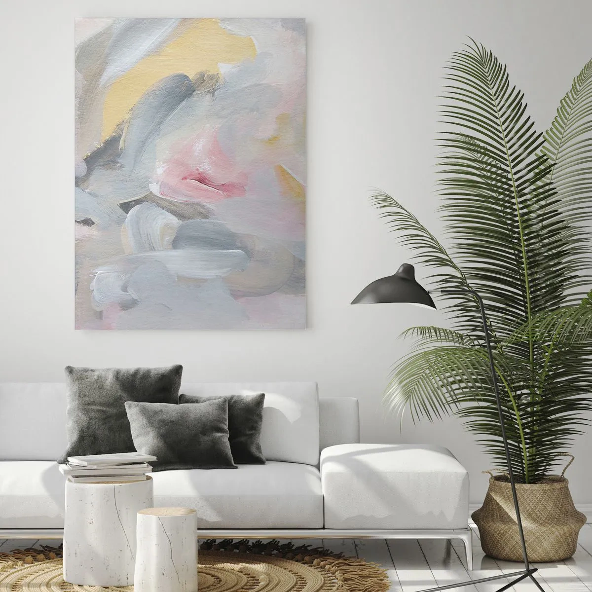 Glasbild - Bild auf glas - Abstrakte Komposition in Pastellfarben - 50x70cm - In einer Pastellwelt - Moderne Wanddekoration für Wohnzimmer und Schlafzimmer ARTTOR