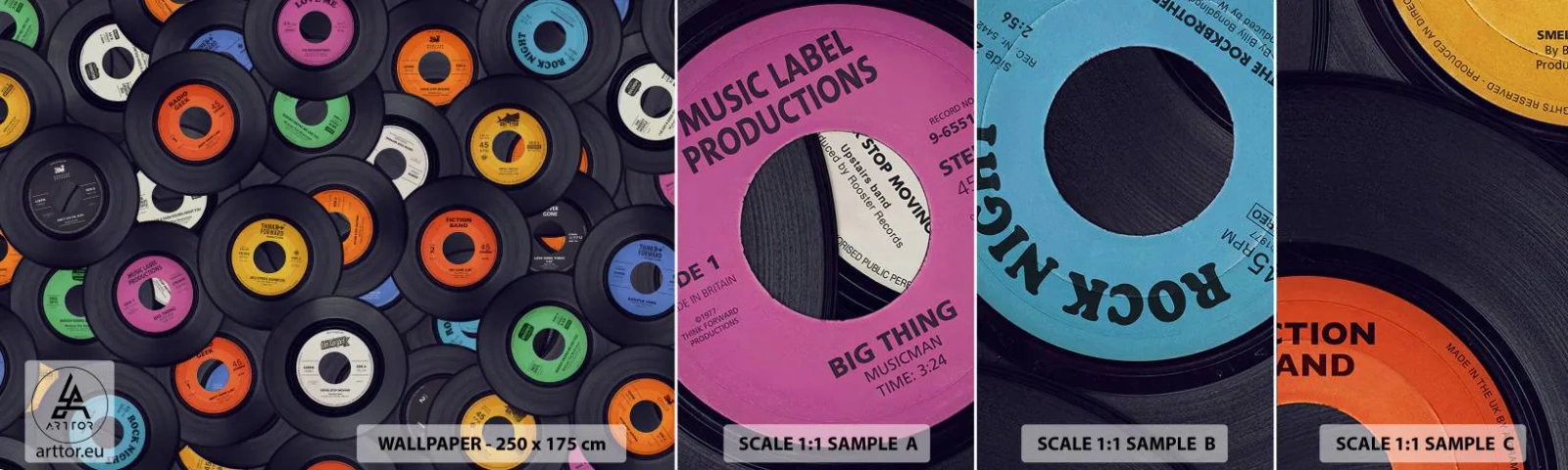 Fototapeten Muster Selbstklebend Deluxe Sticker - Farben der Klassiker - Vinyl, Musik, Jahrgang - 100x30 cm