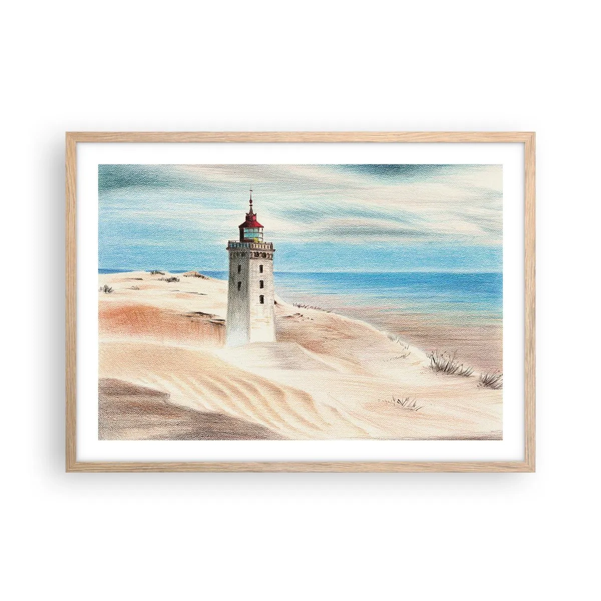 Poster in einem Rahmen aus heller Eiche - Immer aufs Meer starrend - 70x50 cm