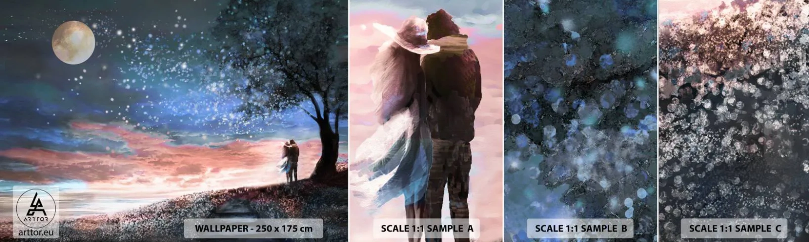 Fototapetenmuster Standard Eco - Ein sternenklares Spektakel - Abstraktion, Landschaft, Liebespaar - 100x30 cm