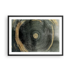 Poster in einem schwarzem Rahmen - Konzentrische Kreise mit goldenen Akzenten - 70x50cm - Veränderung und Beständigkeit - Moderne Wanddekoration für Wohnzimmer und Schlafzimmer ARTTOR