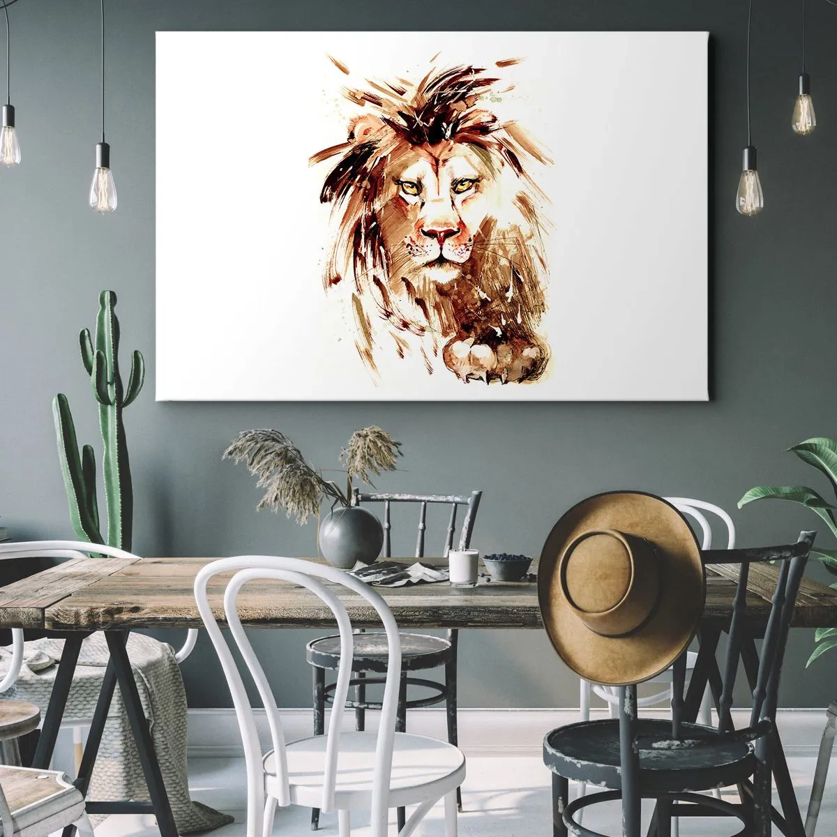 Bild auf Leinwand - Leinwandbild - Aquarellporträt eines Löwen mit intensiven Details - 120x80cm - Stärke und Würde - Moderne Wanddekoration für Wohnzimmer und Schlafzimmer ARTTOR