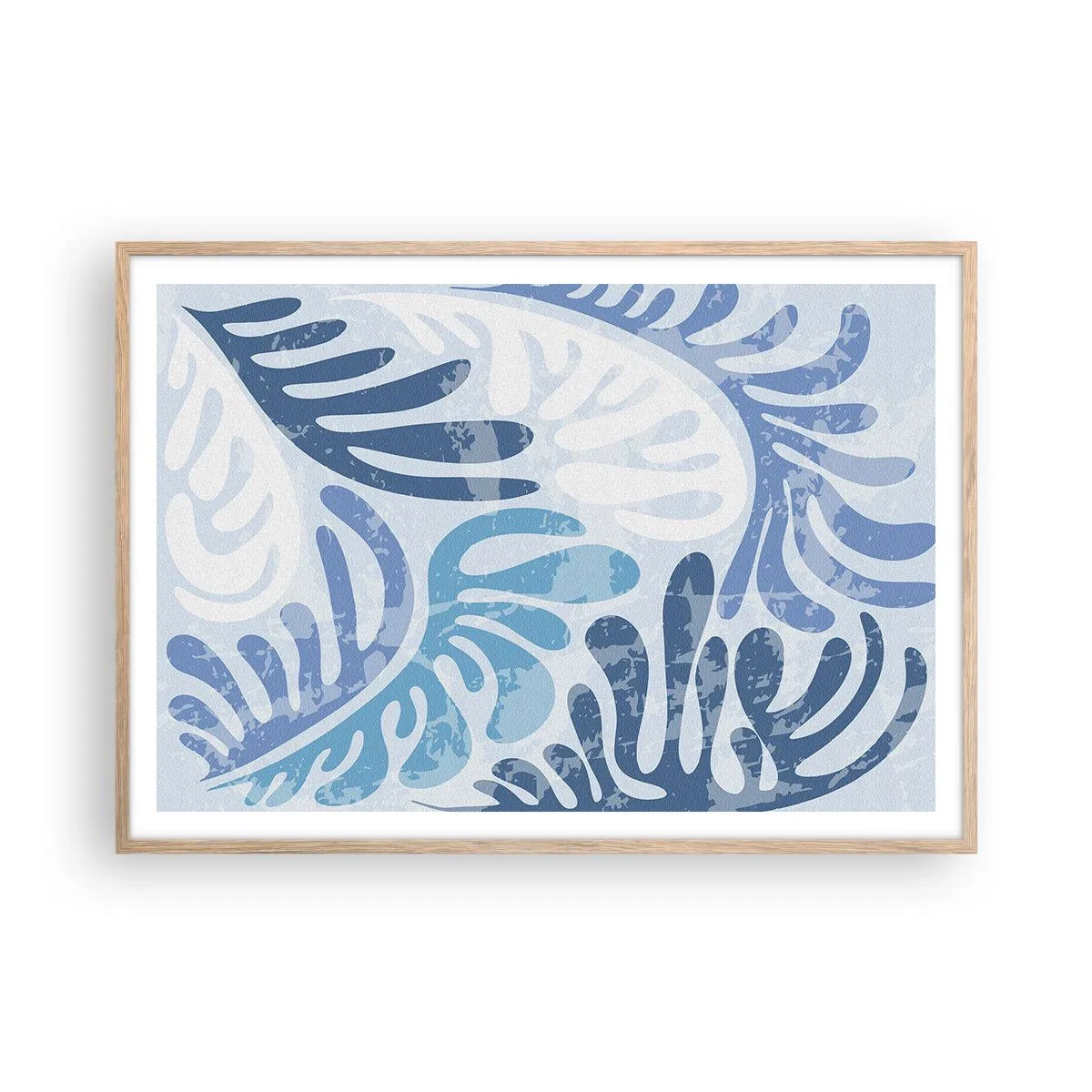 Poster in einem Rahmen aus heller Eiche - Blaue Farne - 100x70 cm