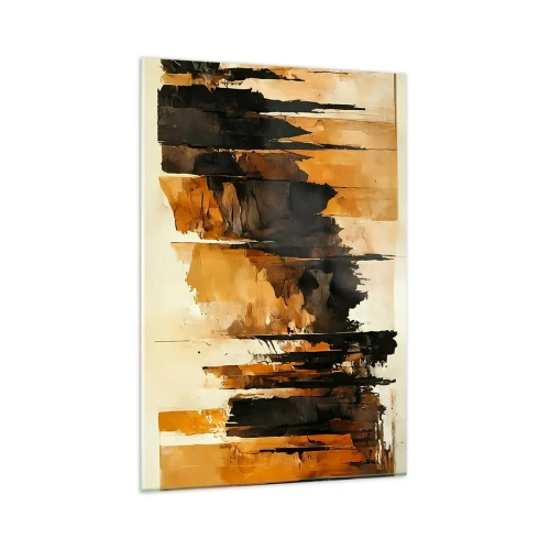 Glasbild - Bild auf glas - Abstrakte goldene und schwarze Streifen in einer künstlerischen Komposition - 80x120cm - Harmonie von Schwarz und Gold - Moderne Wanddekoration für Wohnzimmer und Schlafzimmer ARTTOR