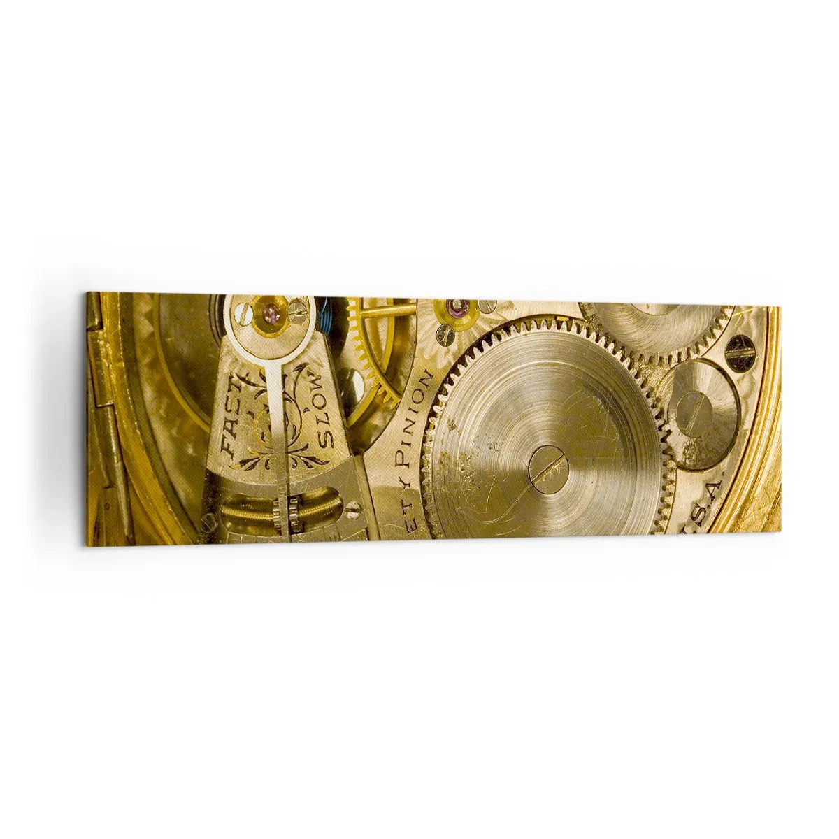 Bild auf Leinwand - Leinwandbild - Uhrwerk mit sichtbaren Zahnrädern und Details - 160x50cm - Geh mit der Zeit - Moderne Wanddekoration für Wohnzimmer und Schlafzimmer ARTTOR