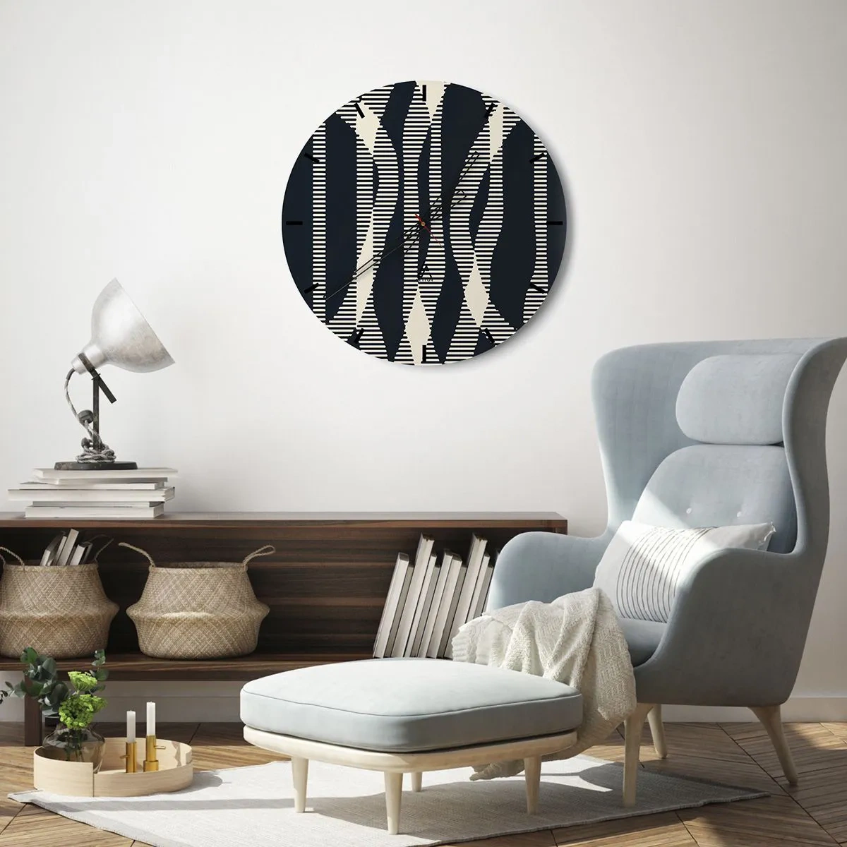 Wanduhr - Glasuhr - Schwarz-beiges Streifenmuster mit optischem Effekt - 30x30cm - Ein Versuch, die Dunkelheit zu durchbrechen - Moderne Wanddekoration für Wohnzimmer, Küche und Schlafzimmer ARTTOR