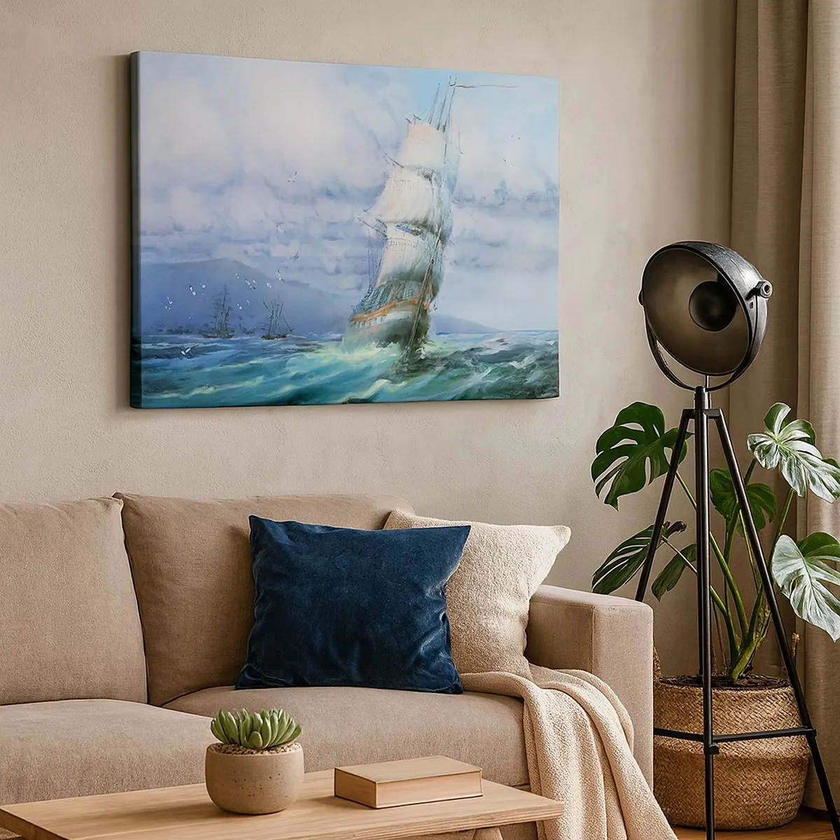 Bild auf Leinwand - Leinwandbild - Ein Schiff auf stürmischer See - 70x50cm - Guter Wind - Moderne Wanddekoration für Wohnzimmer und Schlafzimmer ARTTOR