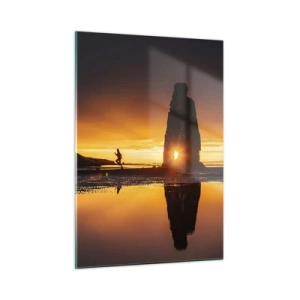 Glasbild - Bild auf glas - Sonnenuntergang mit einer menschlichen Silhouette und einer Felsformation - 50x70cm - Nur du und die Natur - Moderne Wanddekoration für Wohnzimmer und Schlafzimmer ARTTOR