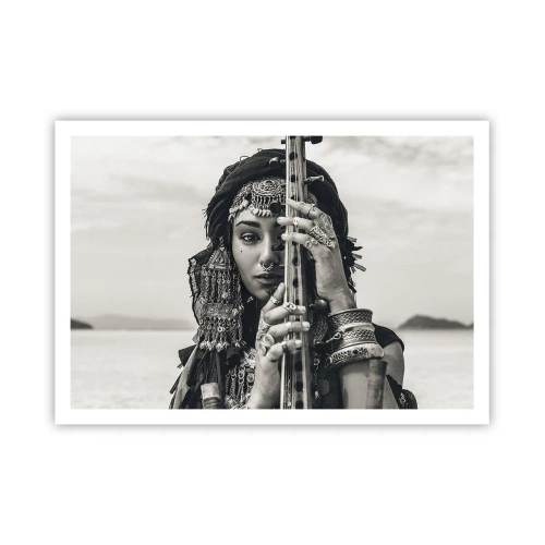Poster - Porträt einer Frau mit ethnischem Schmuck, die ein Instrument in der Hand hält - 100x70cm - Die Musik des Orients selbst - Moderne Wanddekoration für Wohnzimmer und Schlafzimmer ARTTOR