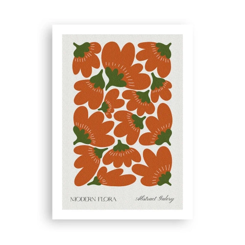 Poster - Abstrakte orangefarbene Blumen auf hellem Hintergrund - 50x70cm - Aus dem Leben der Blumen - Moderne Wanddekoration für Wohnzimmer und Schlafzimmer ARTTOR