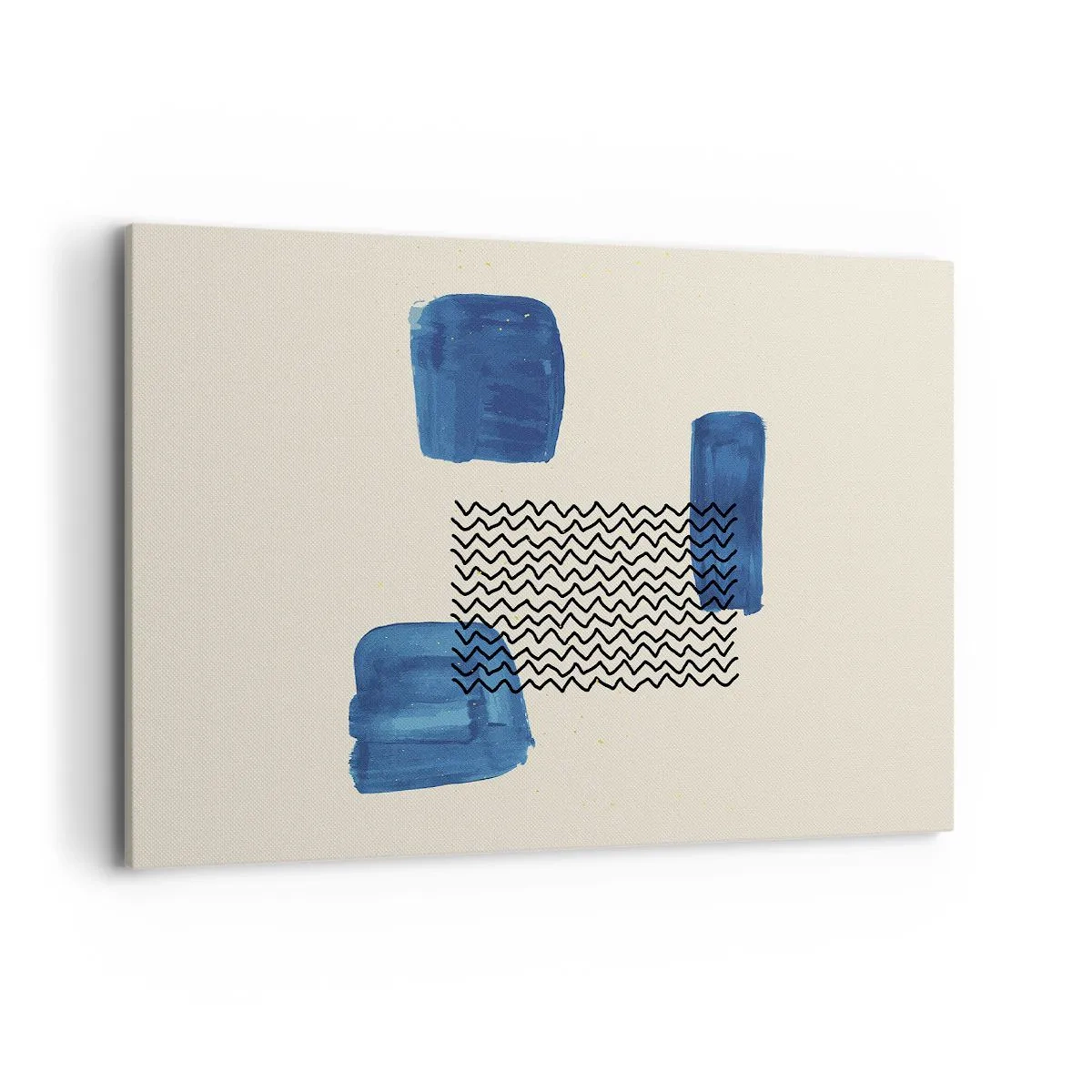 Bild auf Leinwand - Leinwandbild - Abstrakte Komposition mit blauen Flecken und Wellenlinien - 120x80cm - Ein abstraktes Quartett - Moderne Wanddekoration für Wohnzimmer und Schlafzimmer ARTTOR