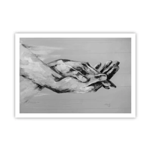 Poster - Eine Schwarz-Weiß-Komposition aus zwei gefalteten Händen auf hellem Hintergrund. - 100x70cm - Anfang… - Moderne Wanddekoration für Wohnzimmer und Schlafzimmer ARTTOR