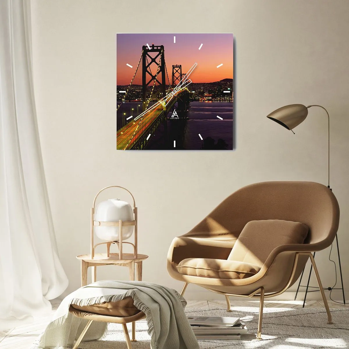 Wanduhr - Glasuhr - Violetter Abend - 40x40 cm