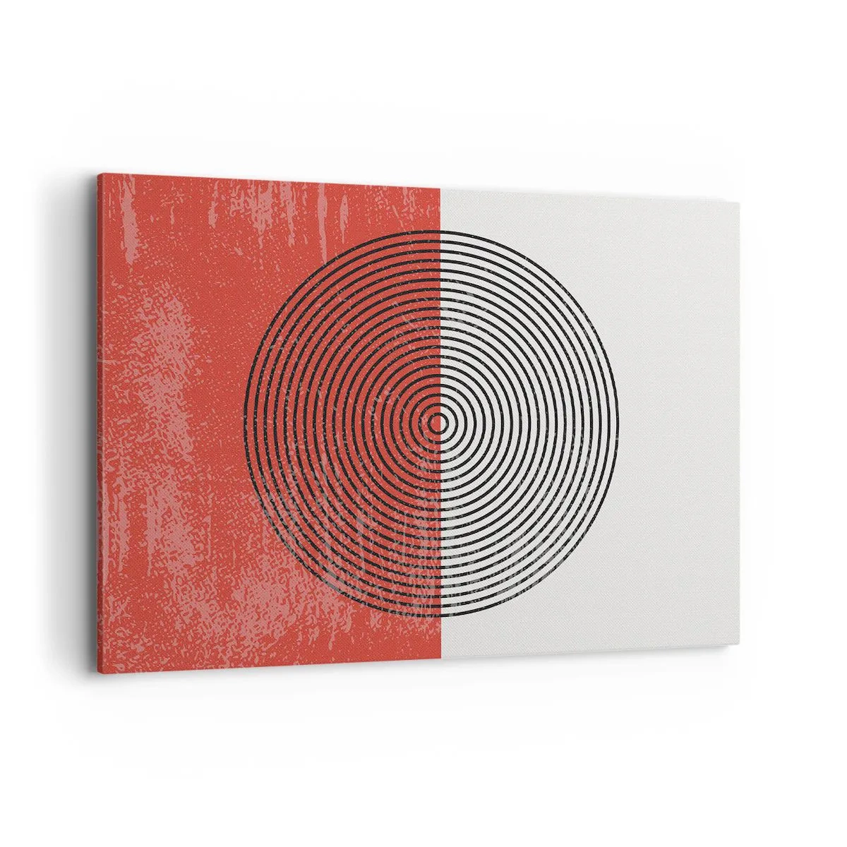Bild auf Leinwand - Leinwandbild - Geometrisches Muster mit konzentrischen Kreisen auf rot-weißem Hintergrund - 100x70cm - Auf den Punkt gebracht - Moderne Wanddekoration für Wohnzimmer und Schlafzimmer ARTTOR