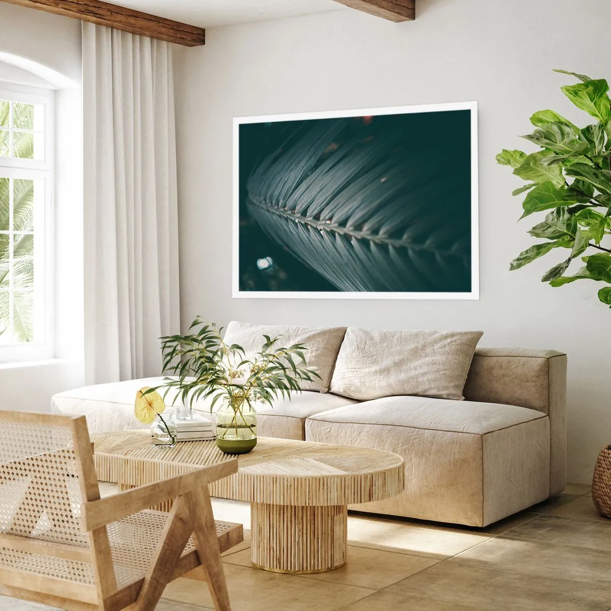 Poster - Nahaufnahme eines dunkel getönten Palmblattdetails - 100x70cm - Die Präzision der Natur - Moderne Wanddekoration für Wohnzimmer und Schlafzimmer ARTTOR