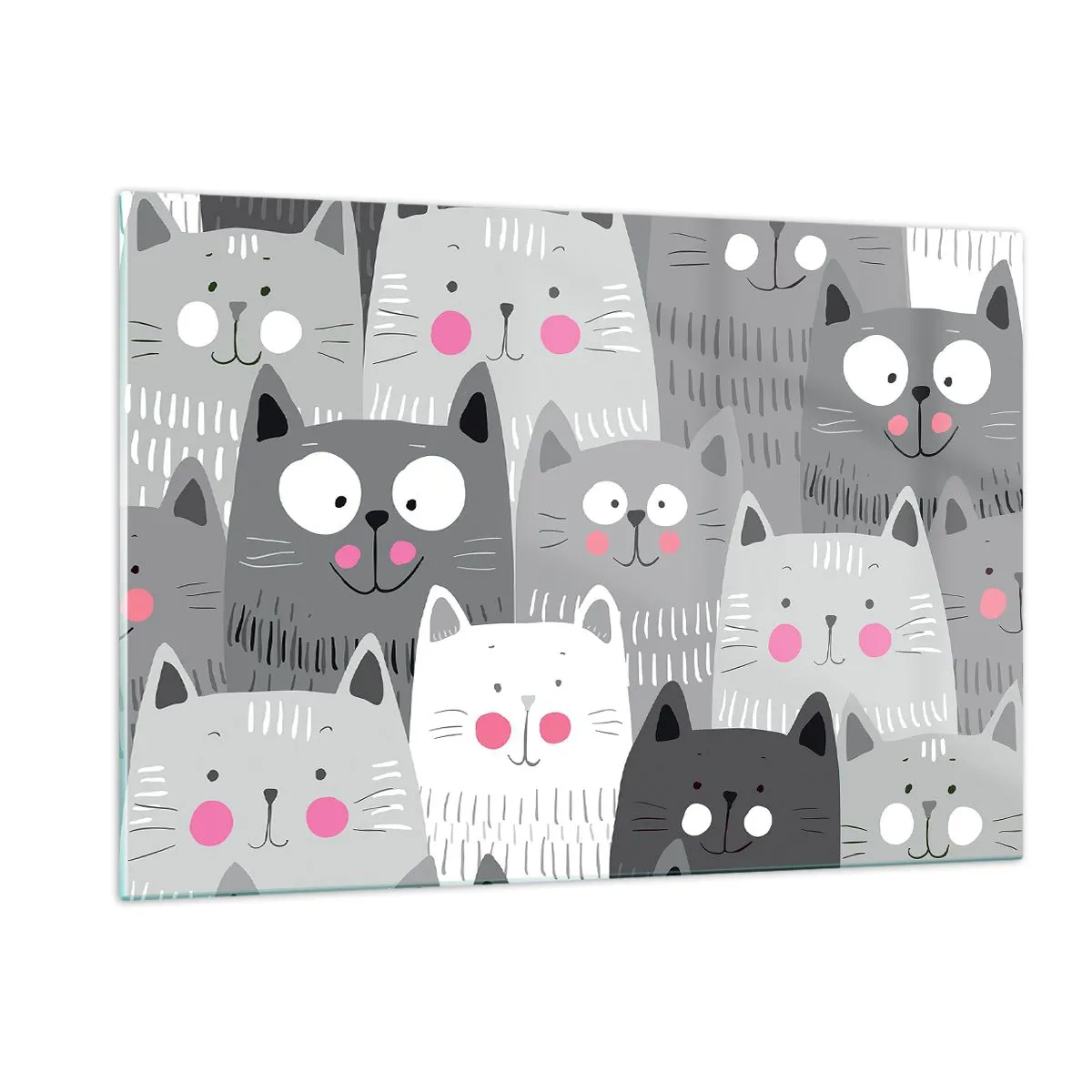 Glasbild - Bild auf glas - Lustige Katzen in grauen Farben auf weißem Hintergrund - 120x80cm - Katzenwelt - Moderne Wanddekoration für Wohnzimmer und Schlafzimmer ARTTOR