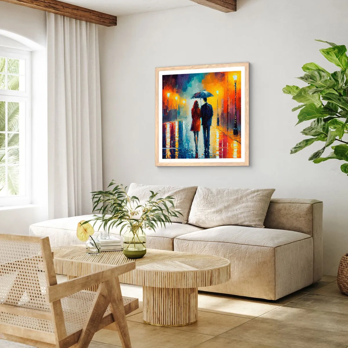 Poster in einem Rahmen aus heller Eiche - Gemeinsam – eine bunte Nacht - 40x40 cm