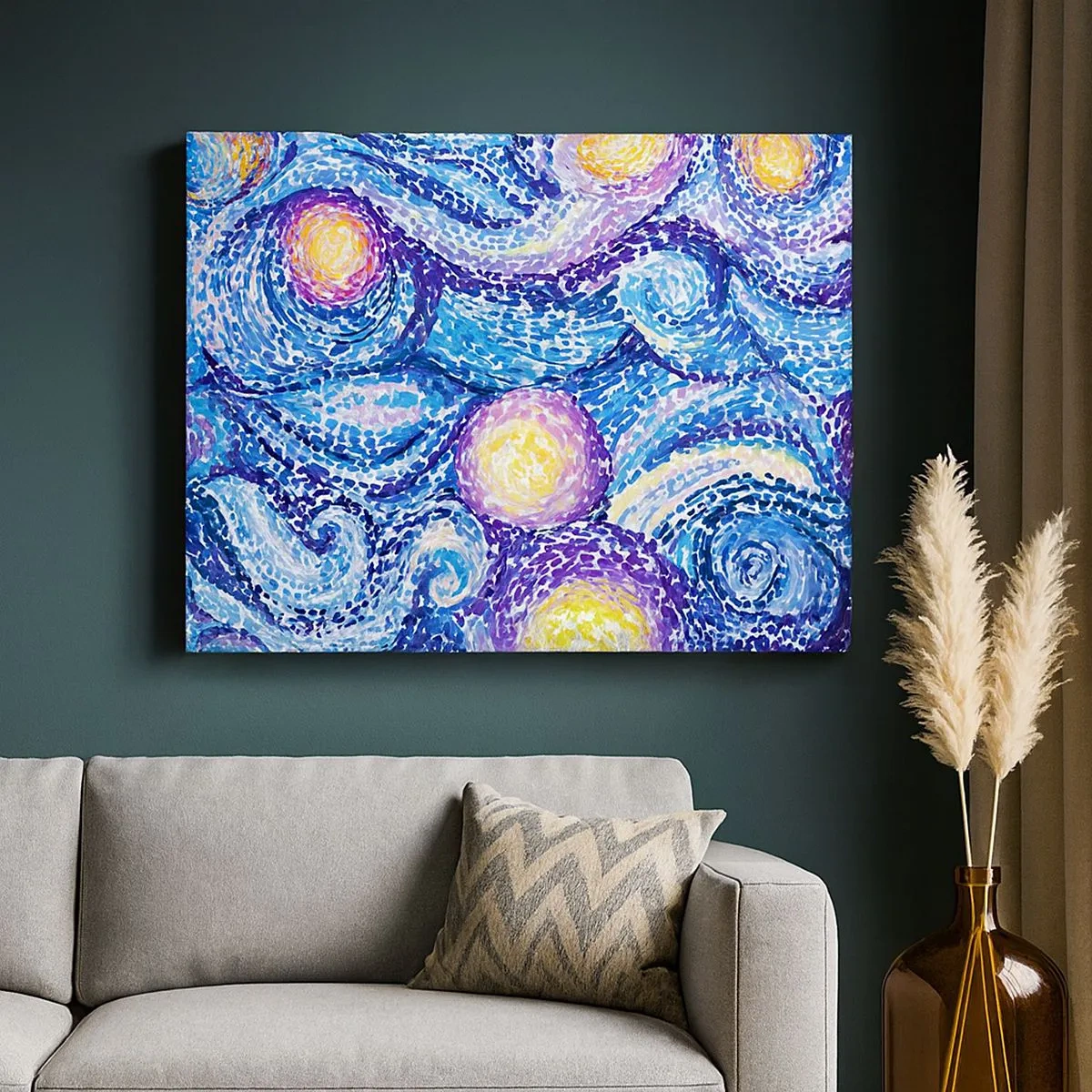 Bild auf Leinwand - Leinwandbild - Eine künstlerische Interpretation des Sternenhimmels im Stil von Van Gogh - 70x50cm - Aus einem Gemälde von van Gogh - Moderne Wanddekoration für Wohnzimmer und Schlafzimmer ARTTOR