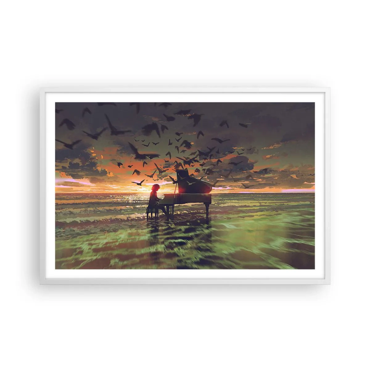 Poster in einem weißen Rahmen - Konzert für Klavier und Wellen - 91x61 cm