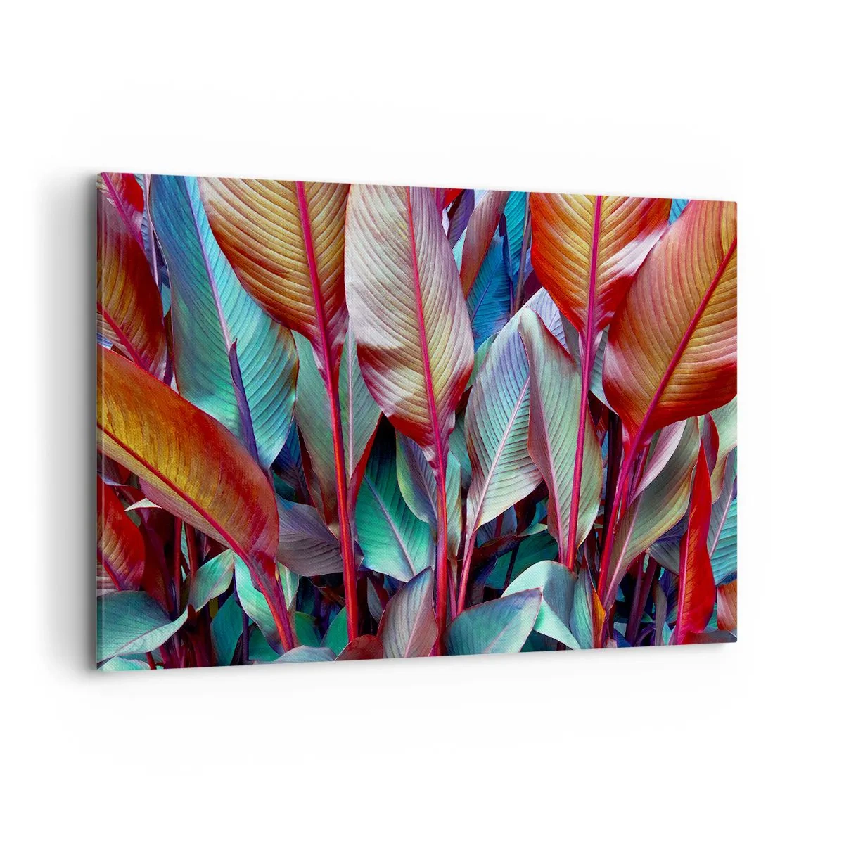 Bild auf Leinwand - Leinwandbild - Bunte Blätter tropischer Pflanzen im Dickicht - 100x70cm - Buntes Dickicht - Moderne Wanddekoration für Wohnzimmer und Schlafzimmer ARTTOR