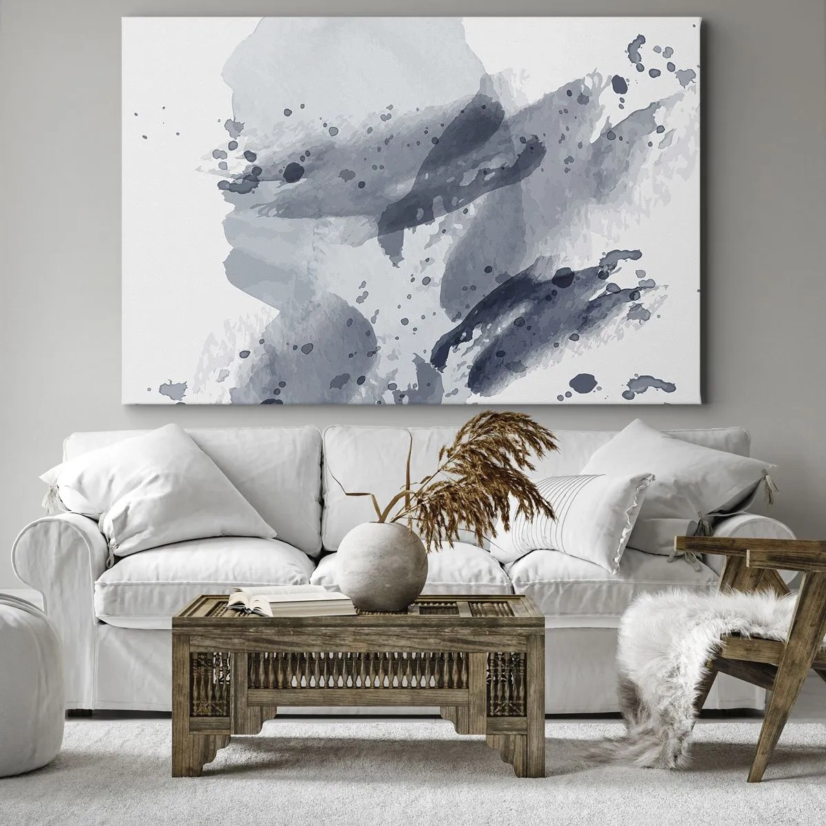 Bild auf Leinwand - Leinwandbild - Abstrakte Flecken in Blautönen auf hellem Hintergrund - 120x80cm - Eine Studie über die Natur des Wassers - Moderne Wanddekoration für Wohnzimmer und Schlafzimmer ARTTOR