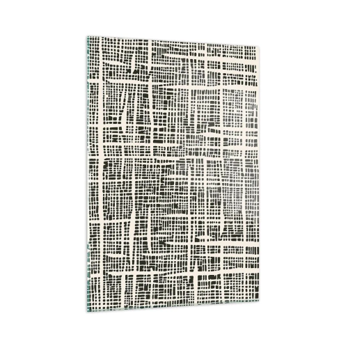 Glasbild - Bild auf glas - Eine schwarz-weiße Abstraktion, die einem Punktraster ähnelt. - 50x70cm - Gewebte Komposition - Moderne Wanddekoration für Wohnzimmer und Schlafzimmer ARTTOR