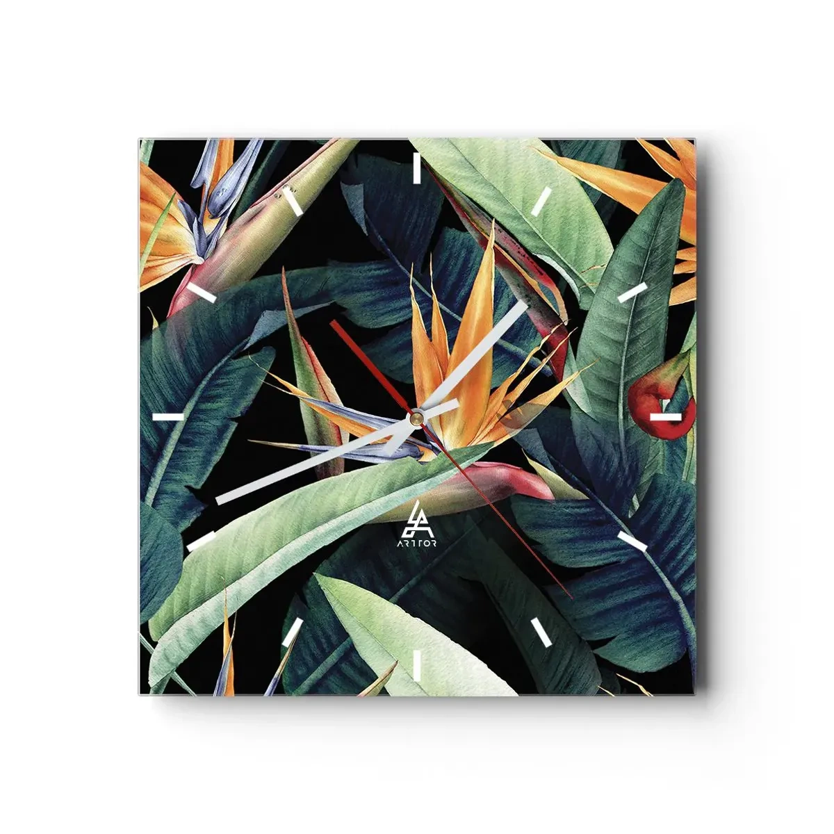 Wanduhr - Glasuhr - Flammende Blumen der Tropen - 40x40 cm