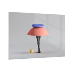 Glasbild - Bild auf glas - Eine surreale Figur aus geometrischen Formen und Beinen - 70x50cm - Surrealistische Komposition - Moderne Wanddekoration für Wohnzimmer und Schlafzimmer ARTTOR