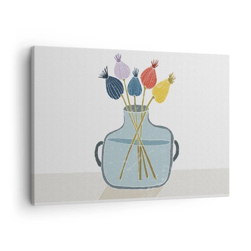 Bild auf Leinwand - Leinwandbild - Bunte Trockenblumen in einer Vase auf weißem Hintergrund - 70x50cm - Es ist mucksmäuschenstill - Moderne Wanddekoration für Wohnzimmer und Schlafzimmer ARTTOR