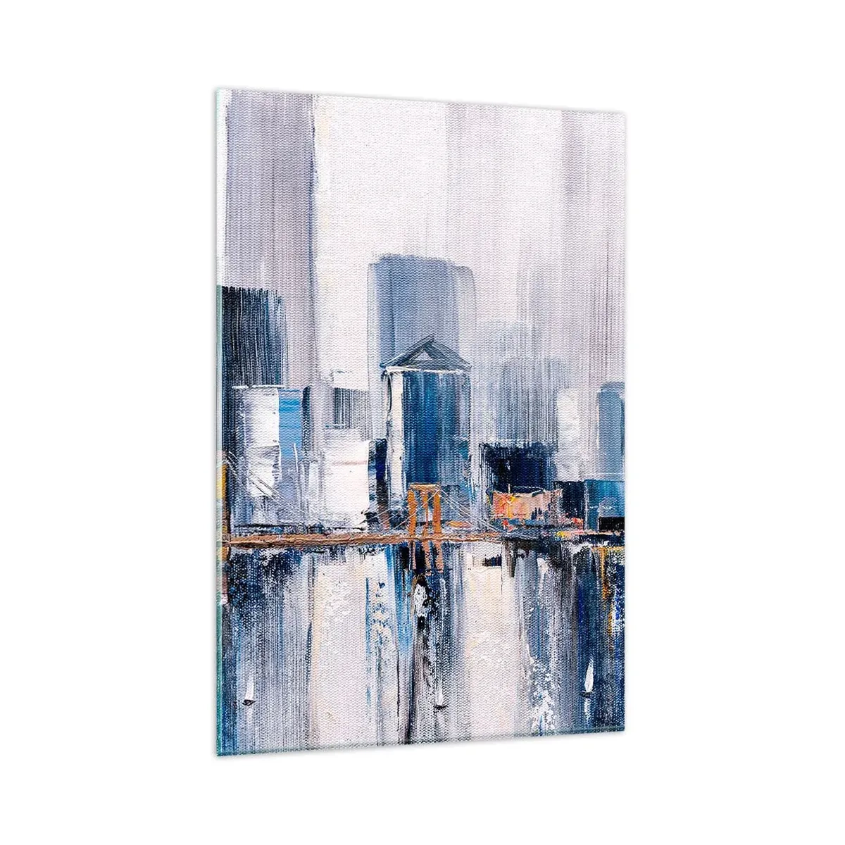 Glasbild - Bild auf glas - Abstraktes Stadtpanorama mit Blau- und Gelbtönen - 80x120cm - New Yorker Eindruck - Moderne Wanddekoration für Wohnzimmer und Schlafzimmer ARTTOR