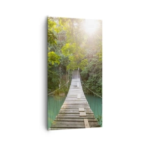 Bild auf Leinwand - Leinwandbild - Über das azurblaue Wasser zum azurblauen Wald - 65x120 cm