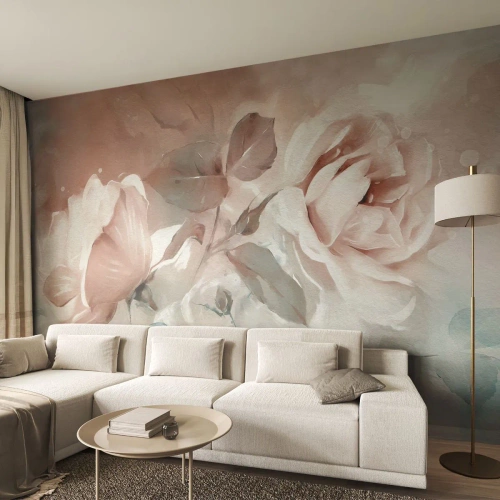 Fototapete Premium Canvas - Geist der Romantik - Blumen, Romantisch, Rosen - 450x315 cm