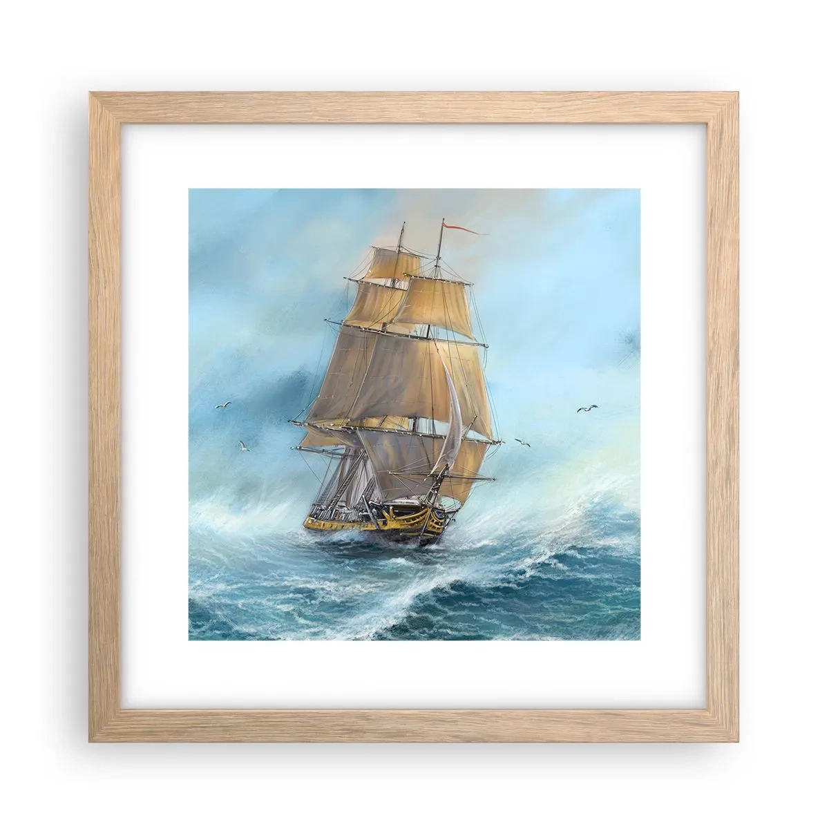 Poster in einem Rahmen aus heller Eiche - Über die Wellen gleiten - 30x30 cm