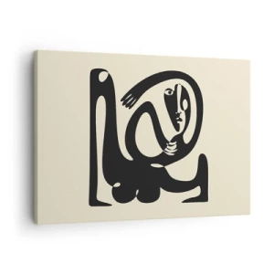 Bild auf Leinwand - Leinwandbild - Eine abstrakte Figur in Schwarz auf beigem Hintergrund - 70x50cm - Fast wie Picasso - Moderne Wanddekoration für Wohnzimmer und Schlafzimmer ARTTOR