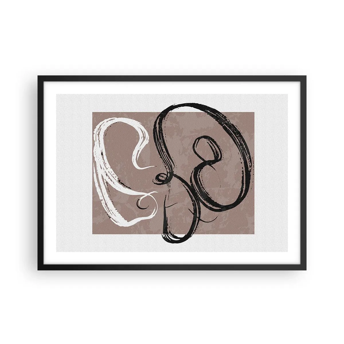 Poster in einem schwarzem Rahmen - Schwarz-weiße Abstraktion auf beigem Hintergrund - 70x50cm - Komposition – die Suche nach Fülle - Moderne Wanddekoration für Wohnzimmer und Schlafzimmer ARTTOR