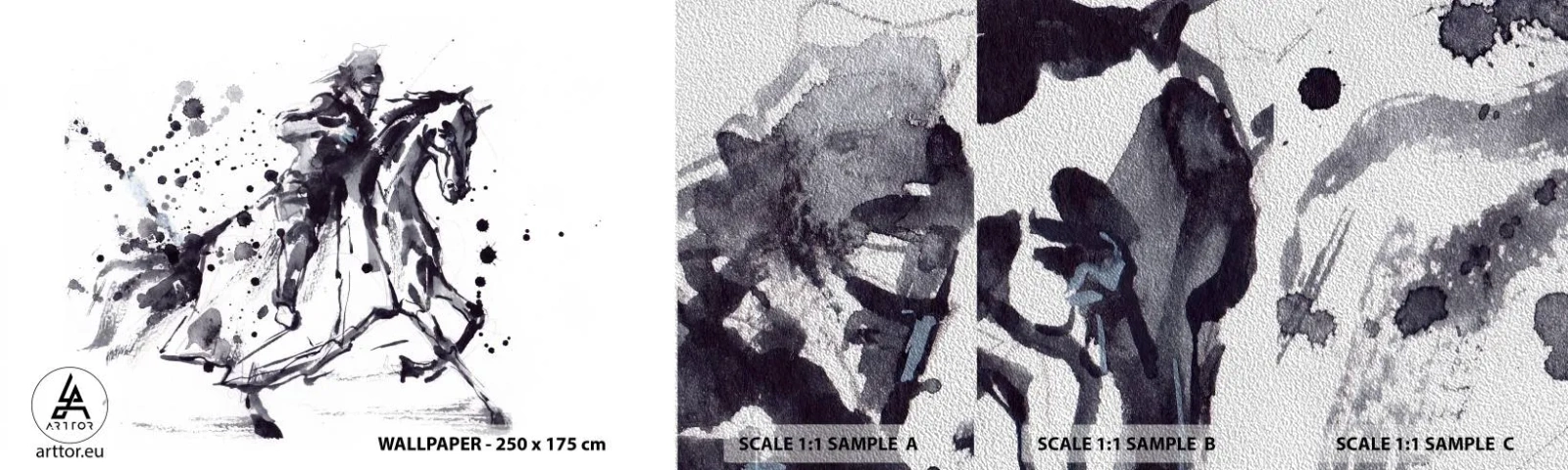 Fototapeten Muster Premium Sand - Schwarzer Ritter - Abstraktion, Ritter zu Pferd, Ritterrüstung - 100x30 cm