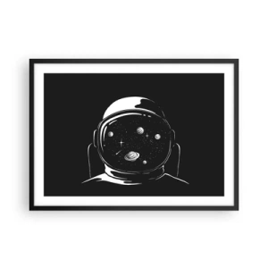 Poster in einem schwarzem Rahmen - Ein minimalistischer Astronautenhelm mit Blick ins Weltall - 70x50cm - Schöne Aussicht - Moderne Wanddekoration für Wohnzimmer und Schlafzimmer ARTTOR