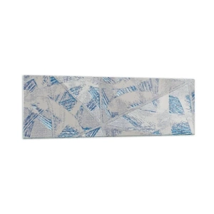 Glasbild - Bild auf glas - Geometrische Muster in Blau- und Grautönen - 160x50cm - In einem blaugrauen Labyrinth - Moderne Wanddekoration für Wohnzimmer und Schlafzimmer ARTTOR