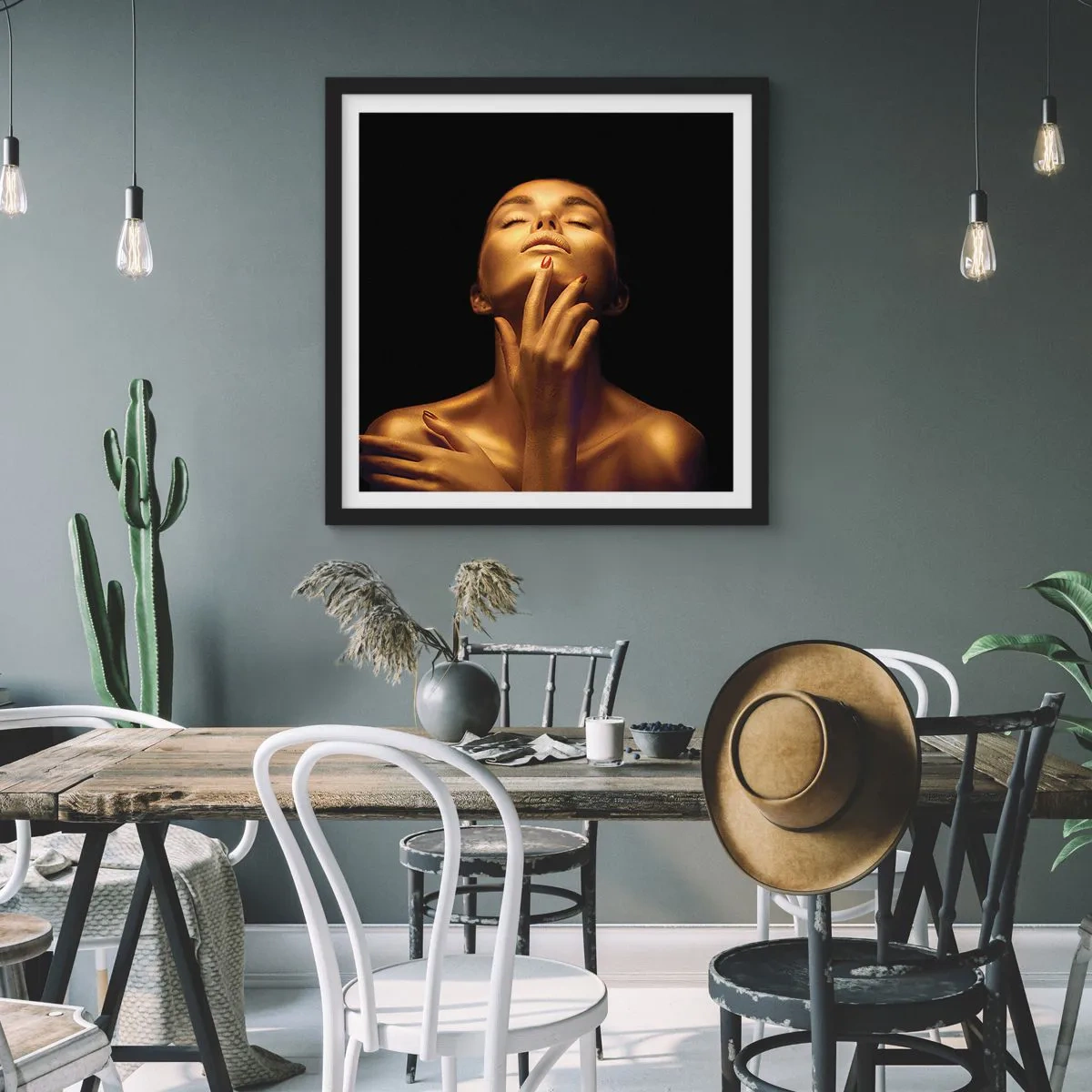 Poster in einem schwarzem Rahmen - Wie goldene Seide - 40x40 cm