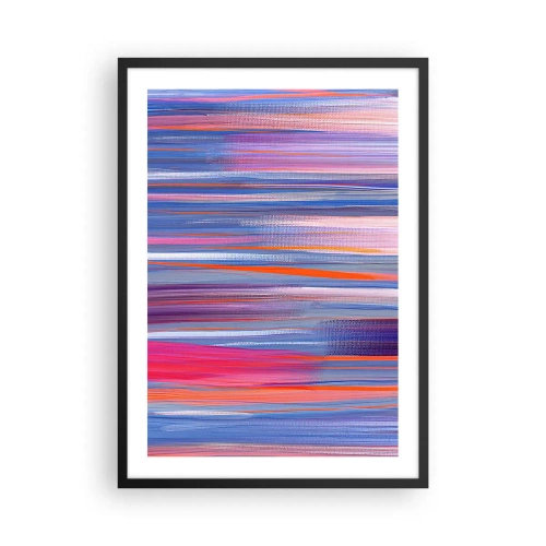 Poster in einem schwarzem Rahmen - Abstrakte horizontale Linien in Blau- und Rosatönen - 50x70cm - Aufstieg zum Regenbogen - Moderne Wanddekoration für Wohnzimmer und Schlafzimmer ARTTOR
