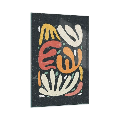 Glasbild - Bild auf glas - Abstrakte Formen in warmen Farben auf dunklem Hintergrund - 70x100cm - Komposition – Ich erwische dich gleich - Moderne Wanddekoration für Wohnzimmer und Schlafzimmer ARTTOR