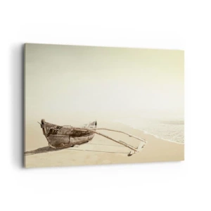 Bild auf Leinwand - Leinwandbild - Altes Fischerboot an einem Sandstrand - 100x70cm - Erinnerung an die Südsee - Moderne Wanddekoration für Wohnzimmer und Schlafzimmer ARTTOR
