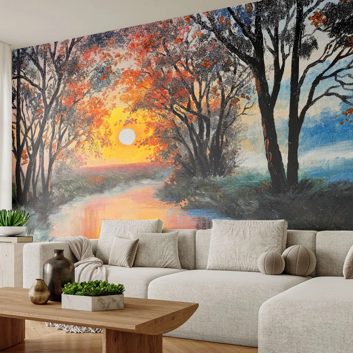 Fototapete Standard Eco - Herbststimmung - Landschaft, Fluss, Bäume - 250x175 cm
