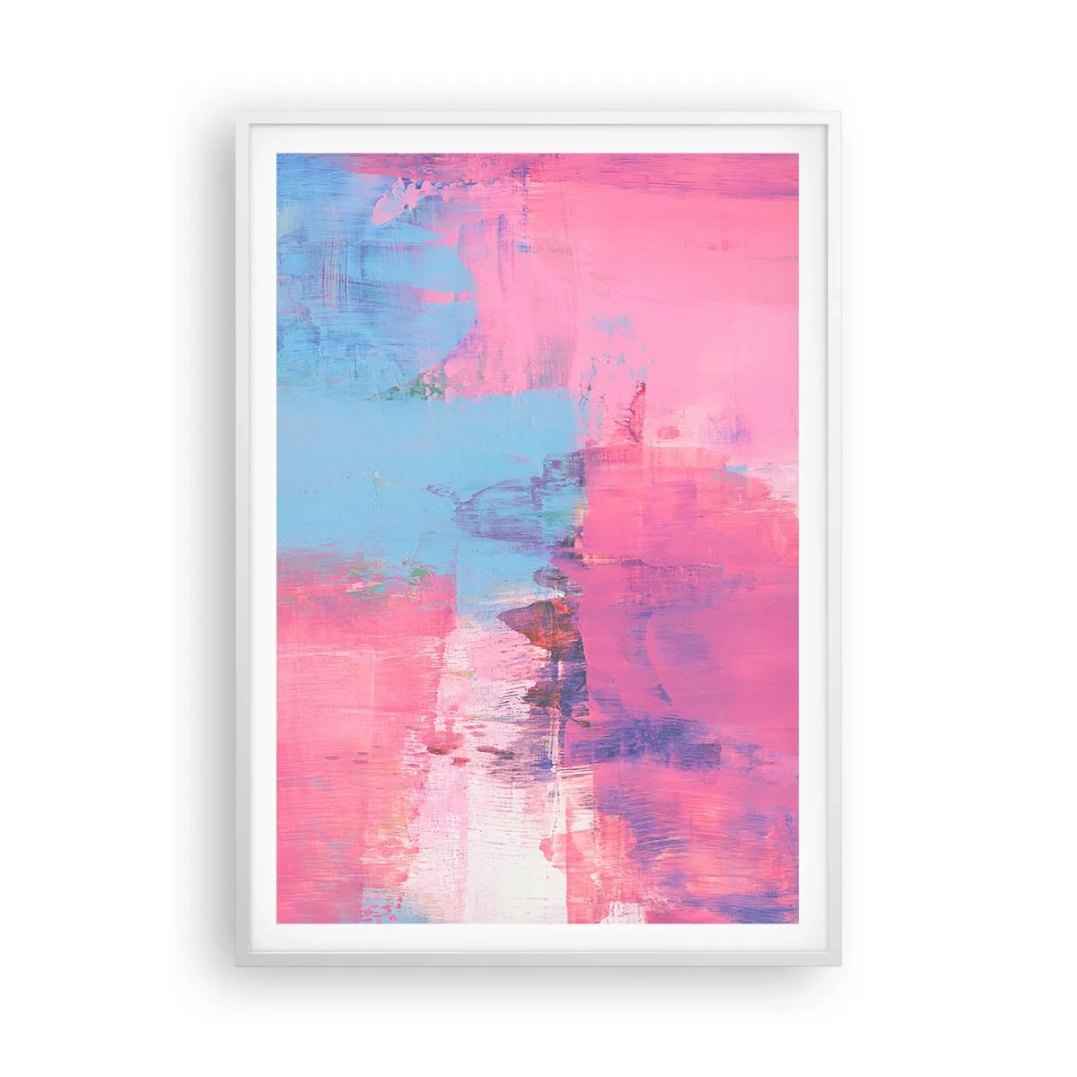 Poster in einem weißen Rahmen - Rosa, Blau und eine Prise Licht - 70x100 cm