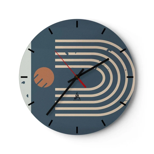 Wanduhr - Glasuhr - Abstraktes geometrisches Muster in Marineblau- und Beigetönen - 30x30cm - Geometrie auf dem Granatapfel - Moderne Wanddekoration für Wohnzimmer, Küche und Schlafzimmer ARTTOR