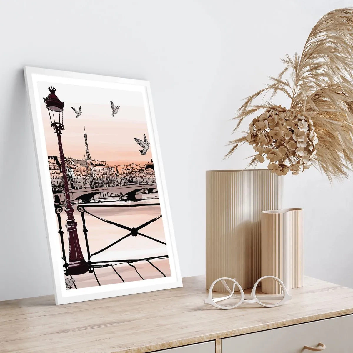 Poster in einem weißen Rahmen - Über den Dächern von Paris - 40x50 cm